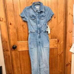 Good American Light Blue Short-Sleeve Denim Jumpsuit